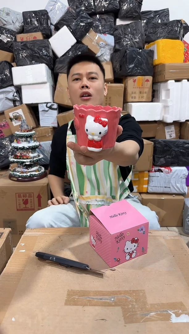 瓷片原盒kt猫树桩水杯 花盆笔筒收纳