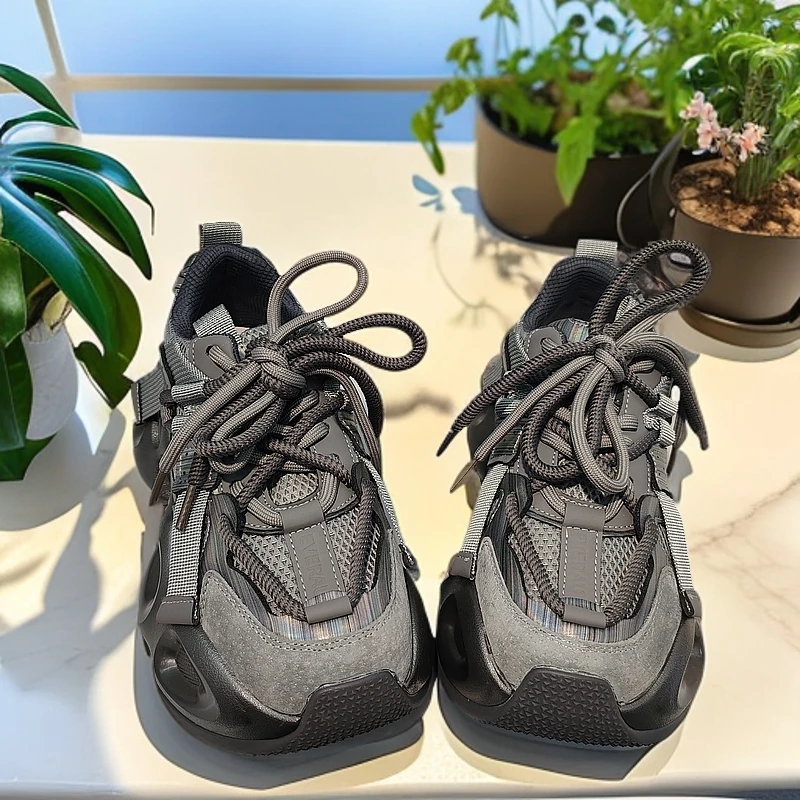 灰色老爹鞋女ins潮2025春季潮流高级感时尚厚底拼色运动鞋