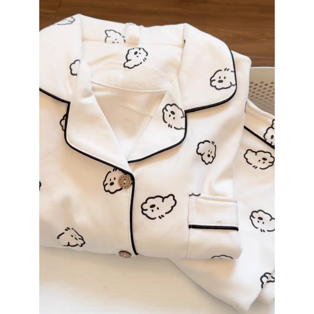 可爱小狗睡衣女秋冬季新款德绒保暖学生卡通开衫长袖长裤家居服