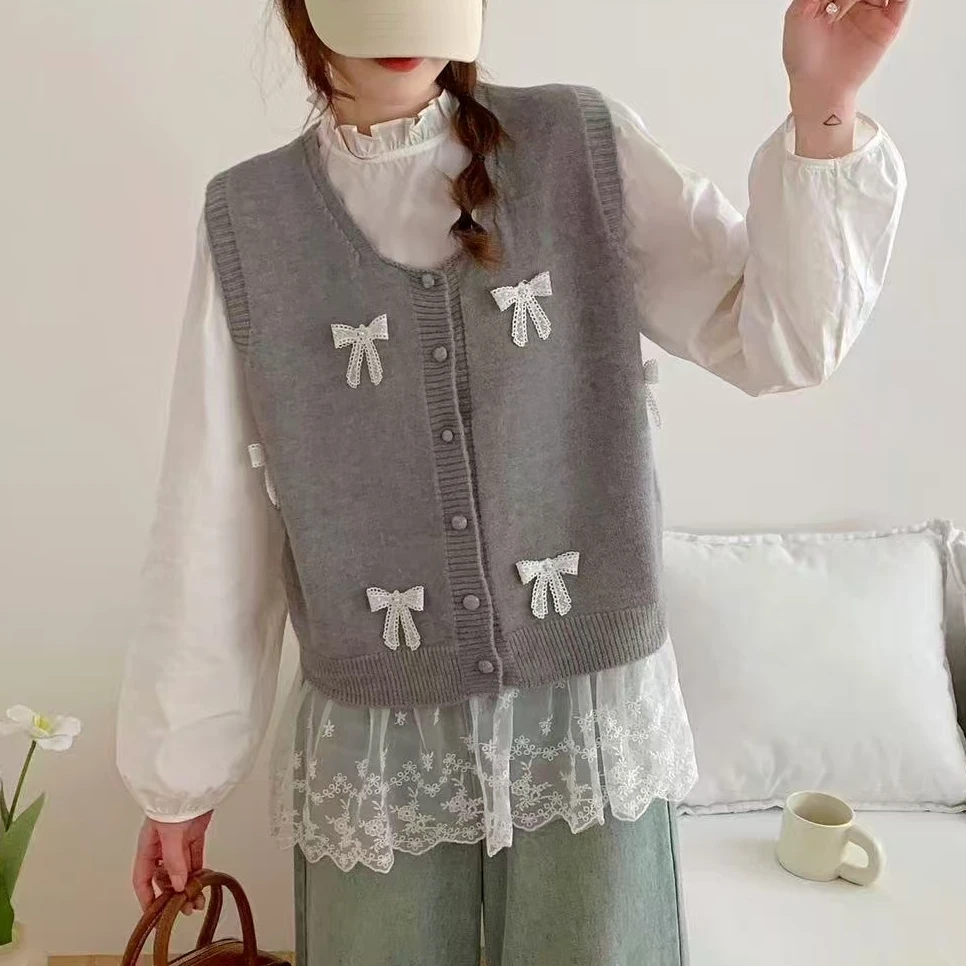 针织马甲女春秋新款甜美减龄设计短款小个子叠穿无袖开衫毛衣马夹