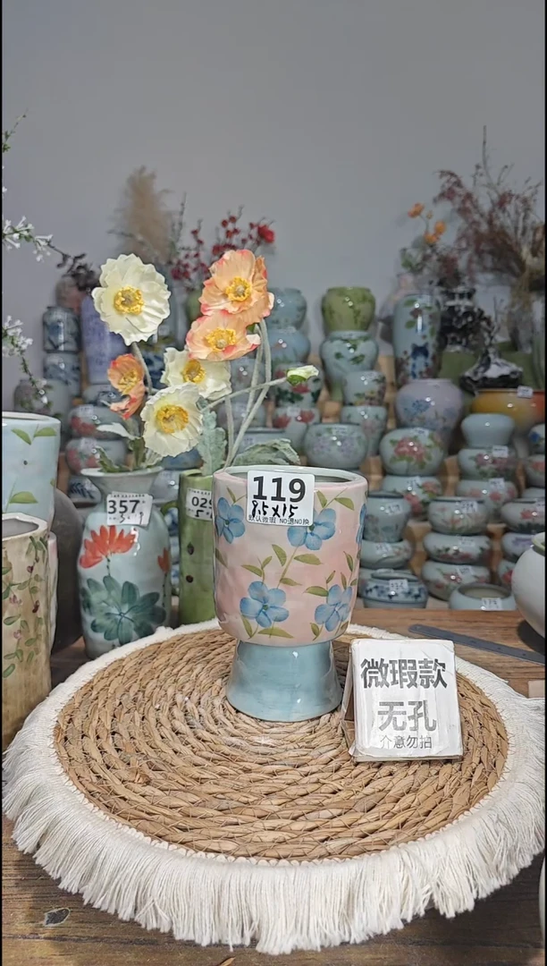 景德镇瓷韵陶瓷花盆 119微瑕  无孔手工制品 完美主义者慎拍