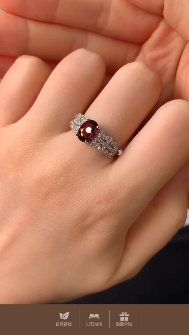 银S925镶嵌戒指石榴石J06-2
