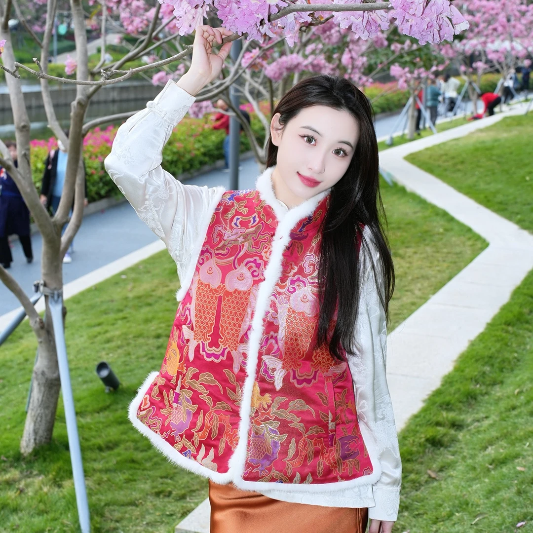 蓝大【颜鸢】桑蚕丝对襟马甲7378