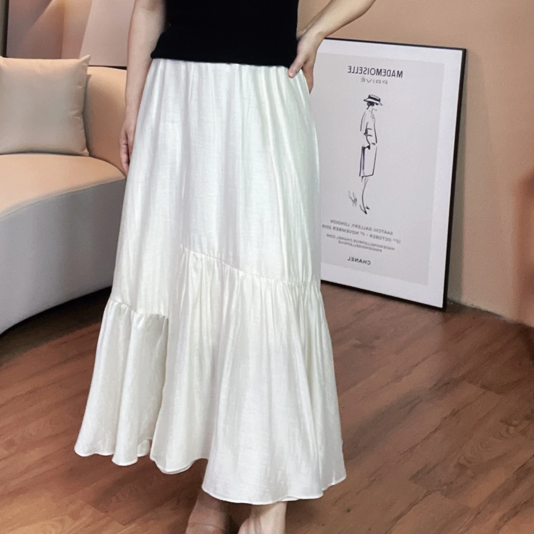珍珠鱼尾裙夏季醋纤显瘦气质光泽半身裙中长款不规则半裙