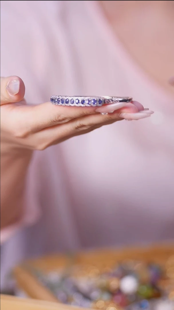 手镯蓝宝石银S925镶嵌南****n手镯