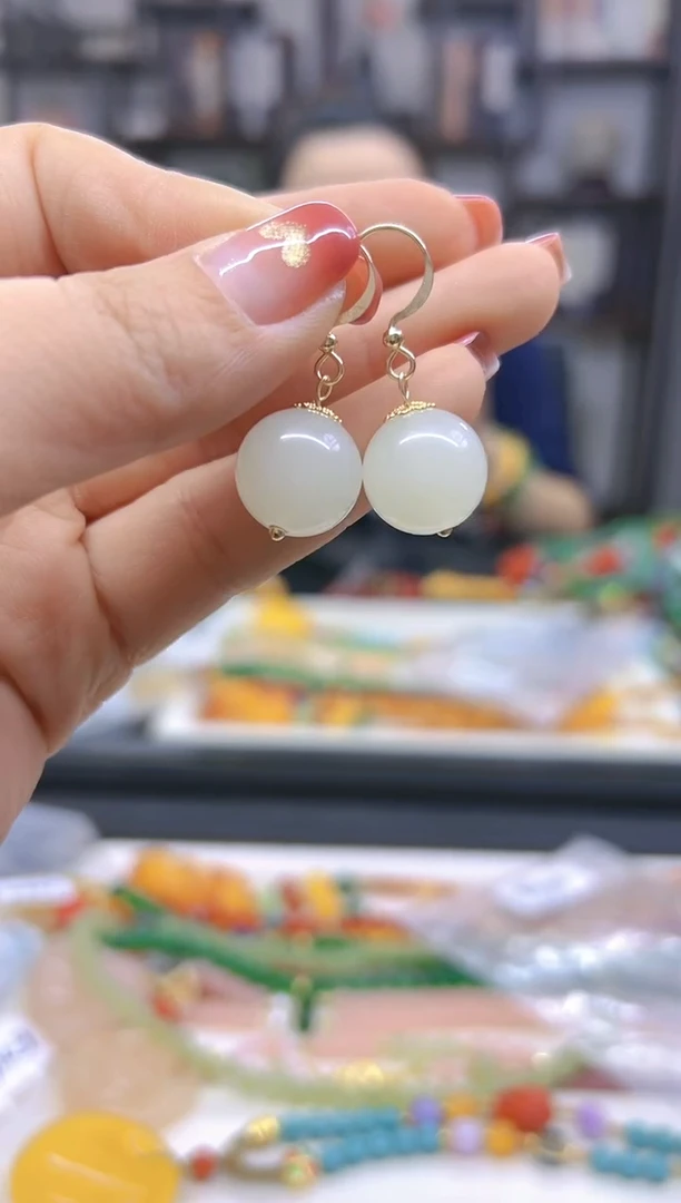 【闪购商品】和田玉（白玉）耳饰14K金镶嵌E673