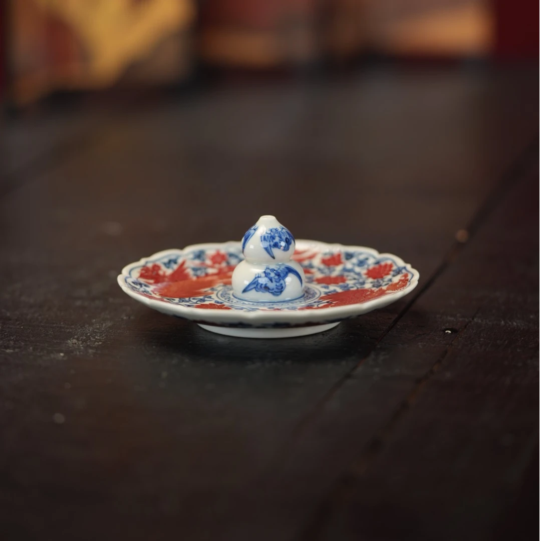 【正绎堂】青花釉里红系列 景德镇手工手绘 缠枝双凤 香插  918