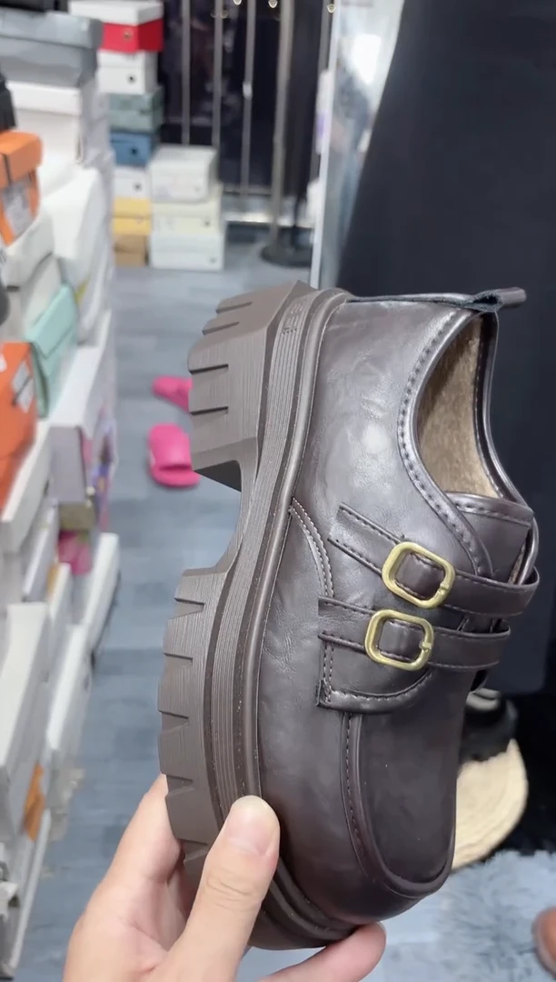 玲*棕色加绒乐福鞋38码