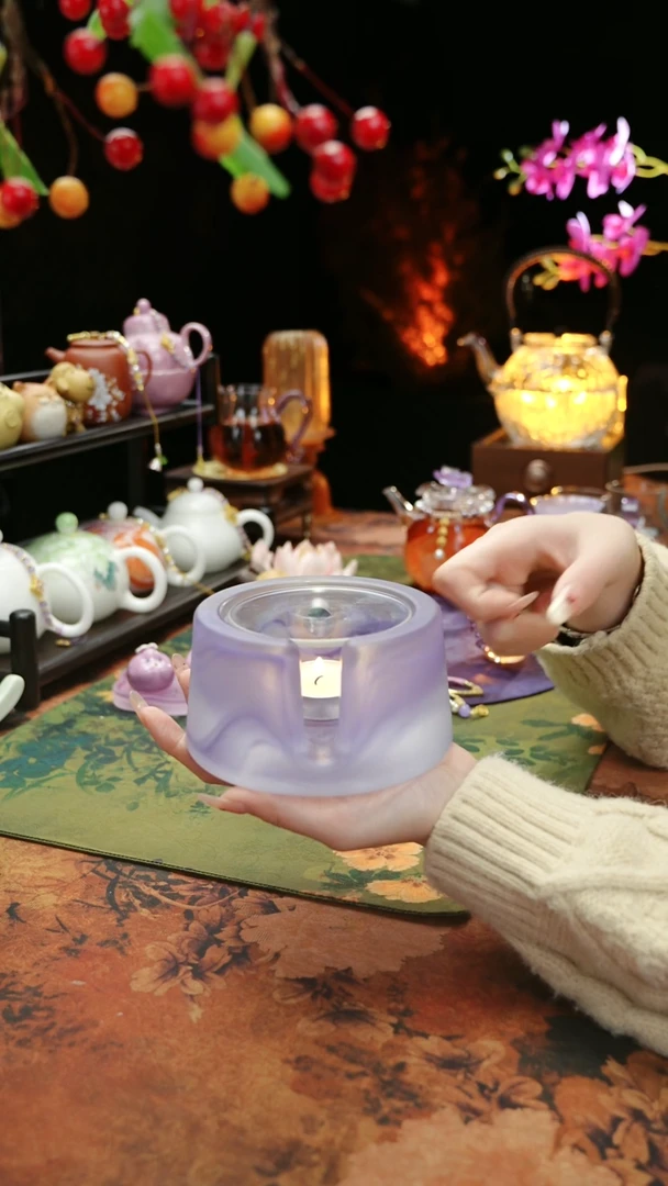 【闪购商品】紫色水晶琉璃蜡烛温茶台