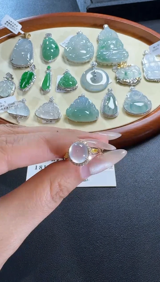 【闪购商品】翡翠戒指18K金镶嵌【源头工厂】钻石镶嵌