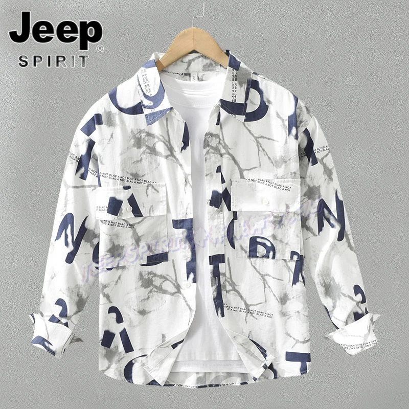 Jeep吉普百搭秋春季休闲衬衫外套字母帅气复古日系长袖时尚潮流上
