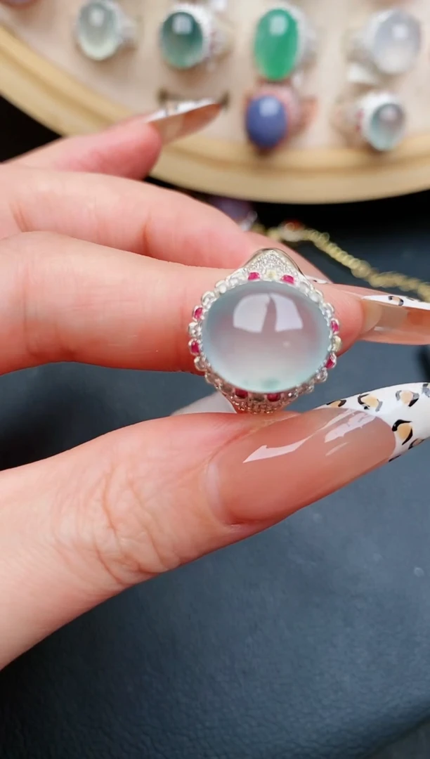 翡翠戒指银S925镶嵌小*...