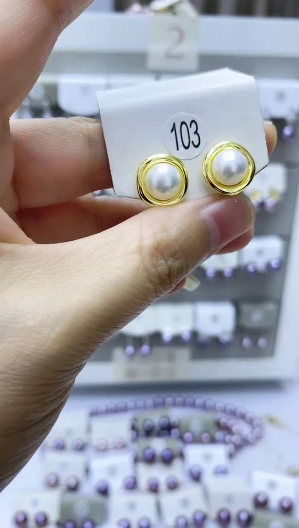 银S925镶嵌淡水珍珠耳饰103