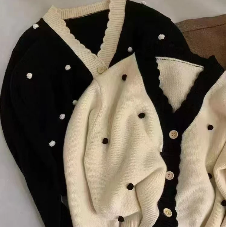 【张金】显瘦百搭气质春装拼色减龄毛球球羊毛上衣开衫