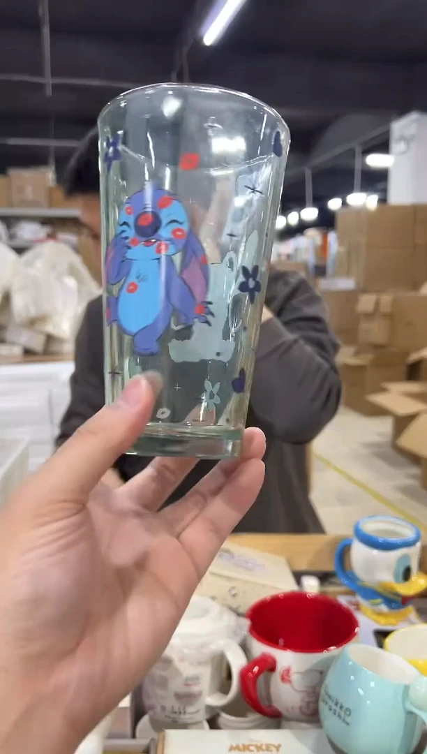 瓷片史迪仔爱心玻璃杯