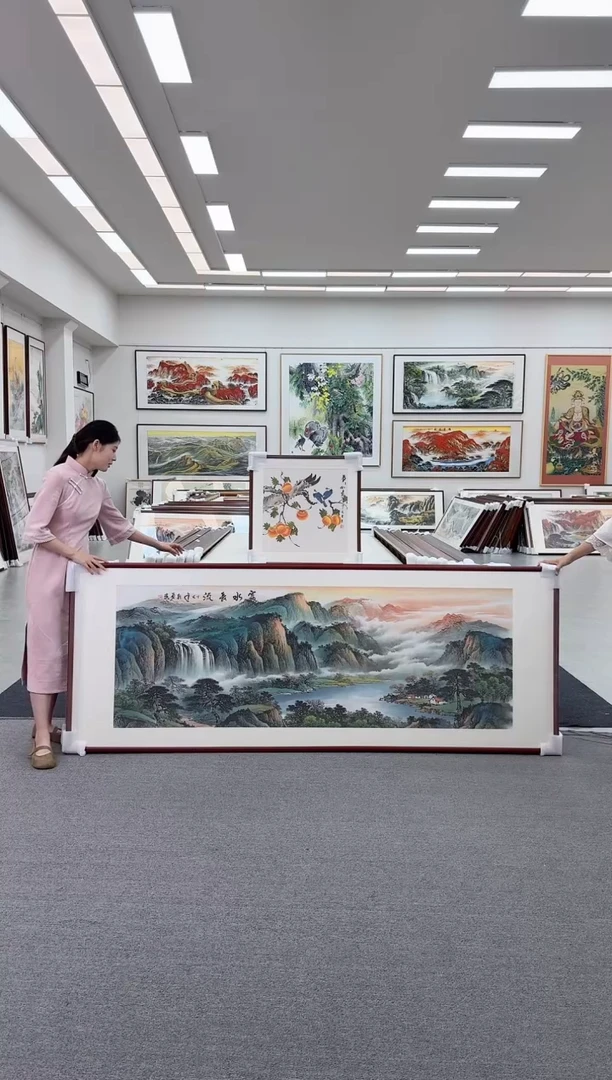 国画手绘 富水长流 236*90