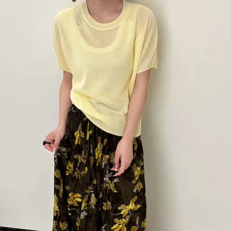 【微透肌理感】无缝一体韩系纯色百度短袖针织T恤