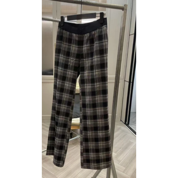 王少女的店【清清】黑白格纹直筒微喇裤 K30243S51