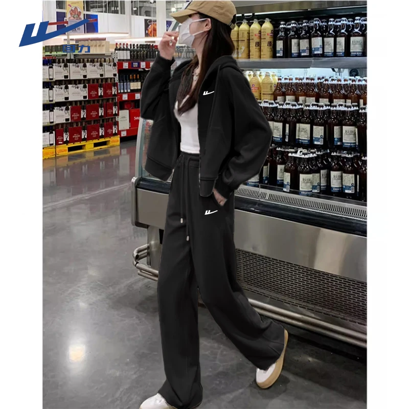 回力黑色运动服套装女春秋2025年新款秋季卫衣初中生休闲两件装L