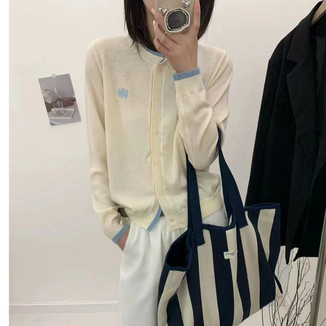 春季拼接休闲风女毛针织衫撞色休闲秋冬ins条纹卡通
