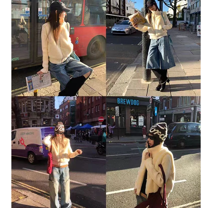 小众复古设计长袖针织螺纹通勤风