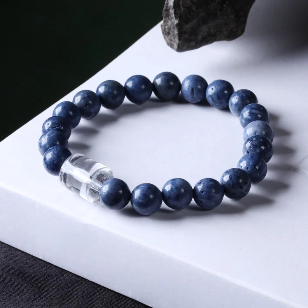 非金属木质手链 【意婵】《雅蓝》8.5mm精品时尚蓝珊瑚手串单圈910594