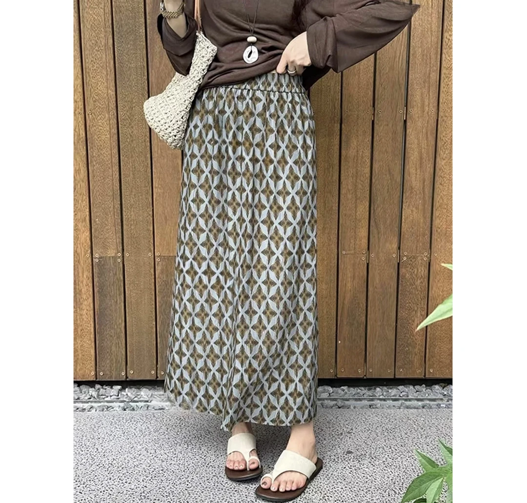 百搭星星印花垂感半身裙2025年夏季新款遮胯显瘦休闲压褶显瘦长裙