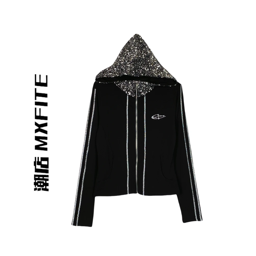 MXFITE潮店春季新款个性亮片连帽长袖时尚外套（LF28630）