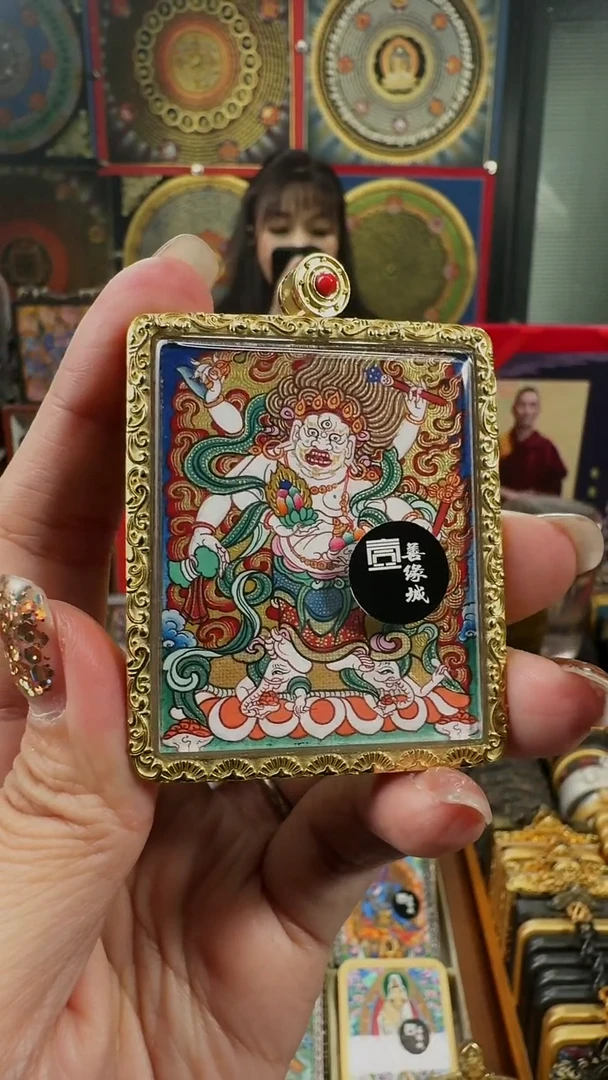 吊坠壹善缘城手绘唐卡白六臂双面送防水壳