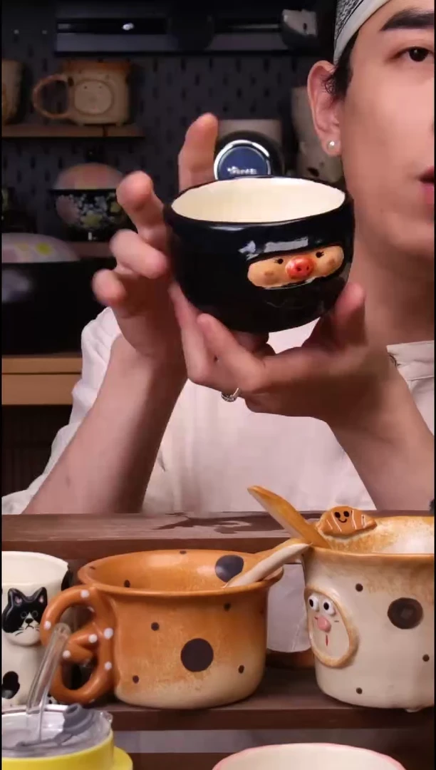 碗景德镇可爱设计师款陶瓷（黑猪猪碗）