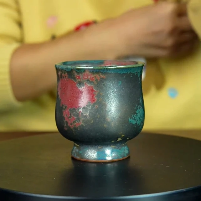 禹州神垕钧瓷喝茶炭烧卢钧茶具茶杯茶壶礼盒小高足主人杯纯手工