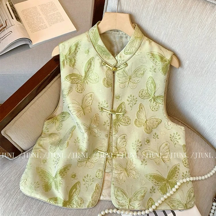 2025春季新款新中式绿色蝴蝶刺绣马甲