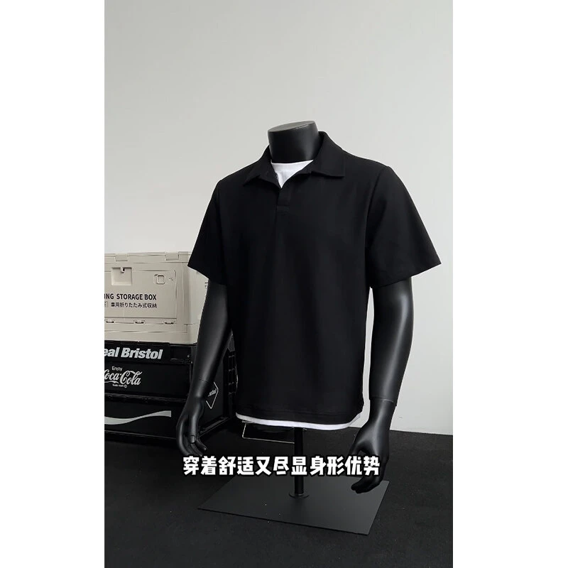 【现货现发】夏季男士假两件休闲高级翻领简约宽松短袖纯色POLO衫