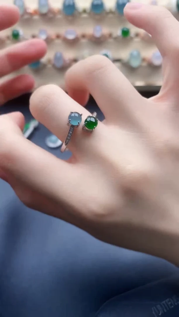 翡翠戒指银S925镶嵌一物一证一礼盒