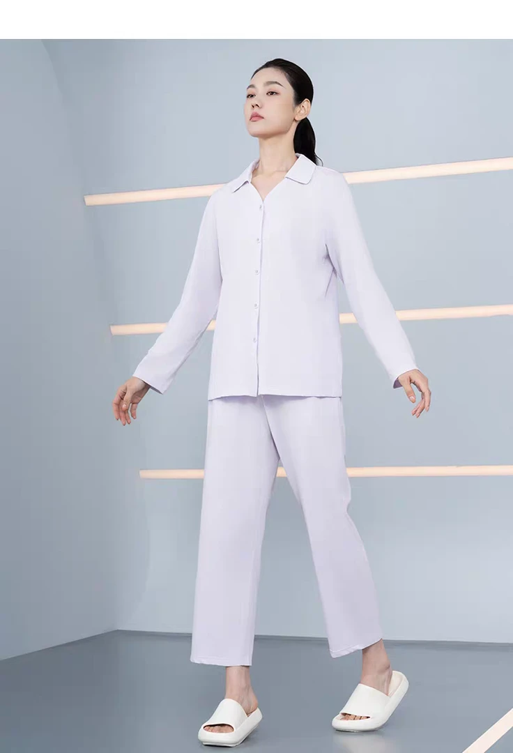 铜牛清风抗菌棉开襟长袖家居女套2025春夏新款家居套装女VJ131