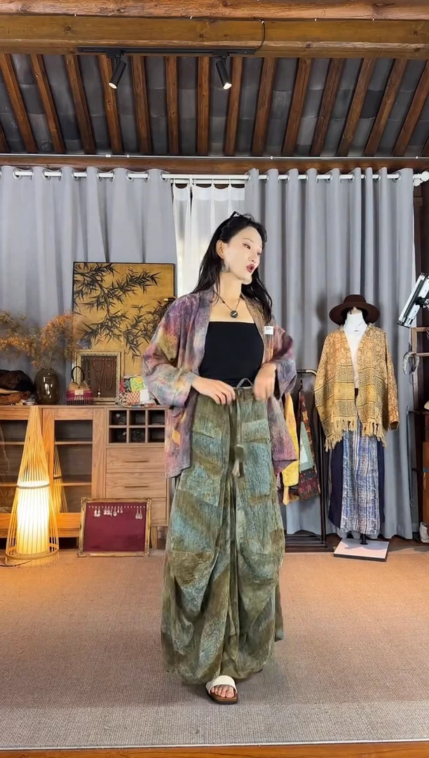 设计师款黄绿泥染多穿裙