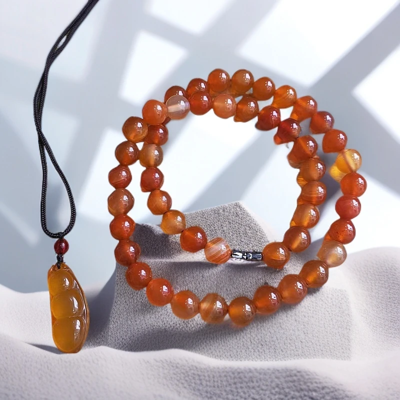 S7008+S7606（玉甲）鸳鸯太岁红玛瑙项链+四季豆子吊坠-送礼佳品