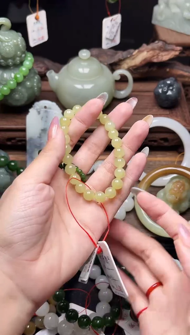手串未镶嵌和田玉卡8若羌黄玉 圆珠9010454