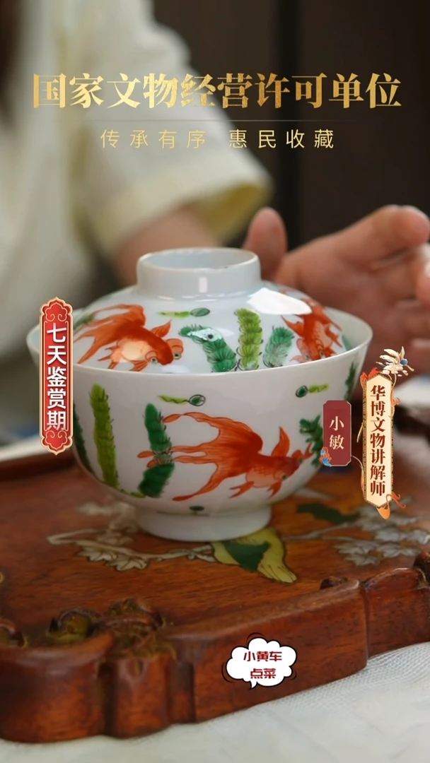 清杯540五彩鱼藻纹盖碗