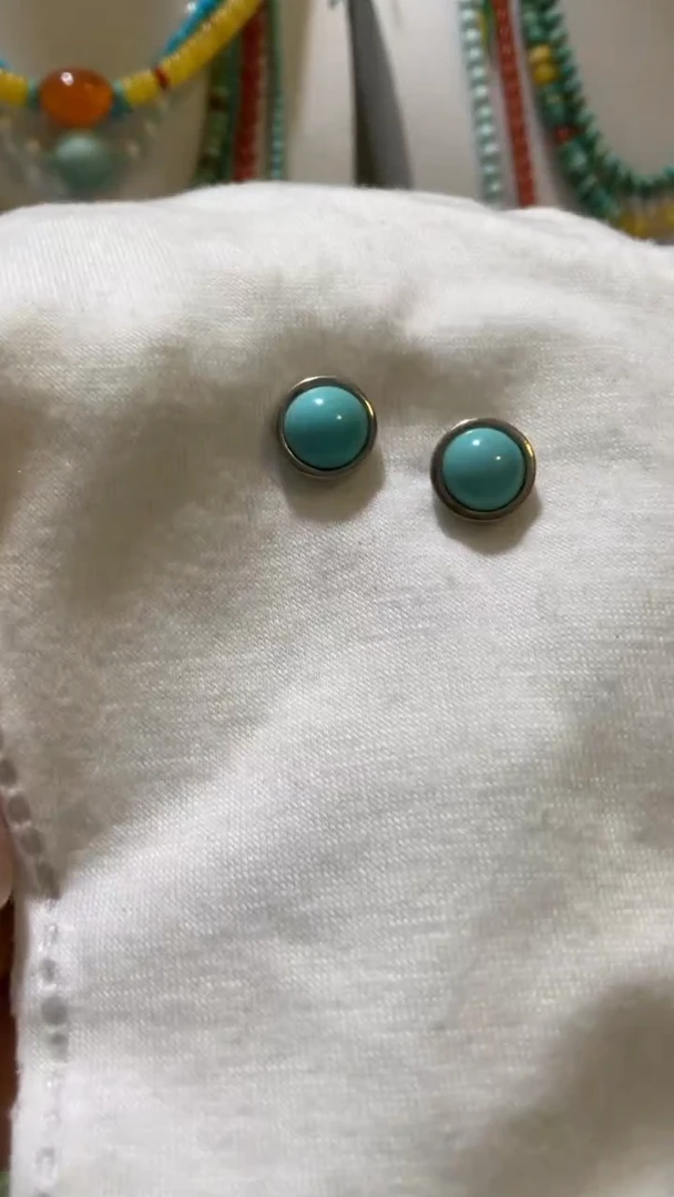 未镶嵌绿松石珠宝奇石9.2mm耳钉
