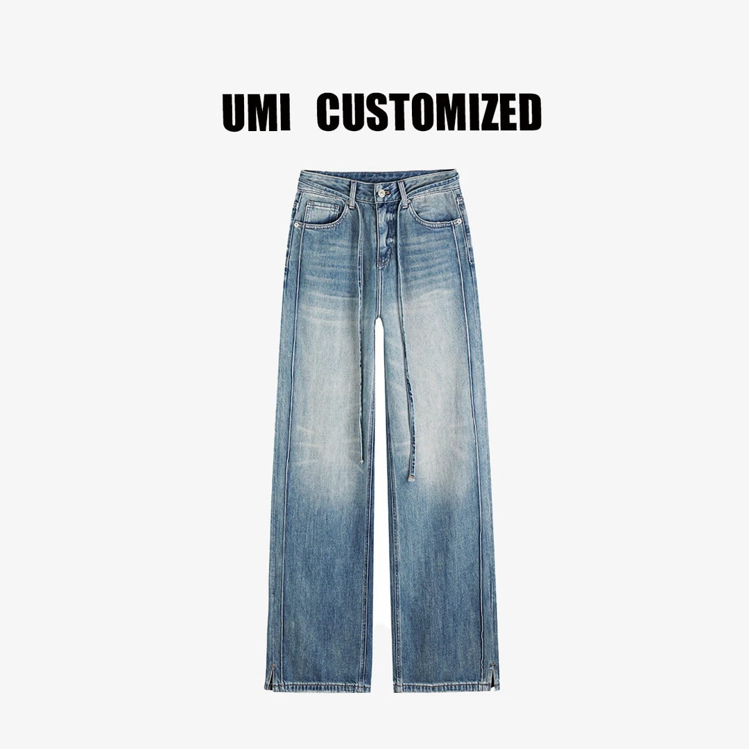 【UMI.】2025春夏款无弹开叉A版阔腿裤拖地牛仔裤#U8100