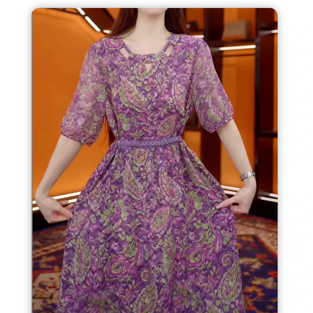 2025新款高端连衣裙高贵显瘦夏季妈妈装法式中长款裙子1008#