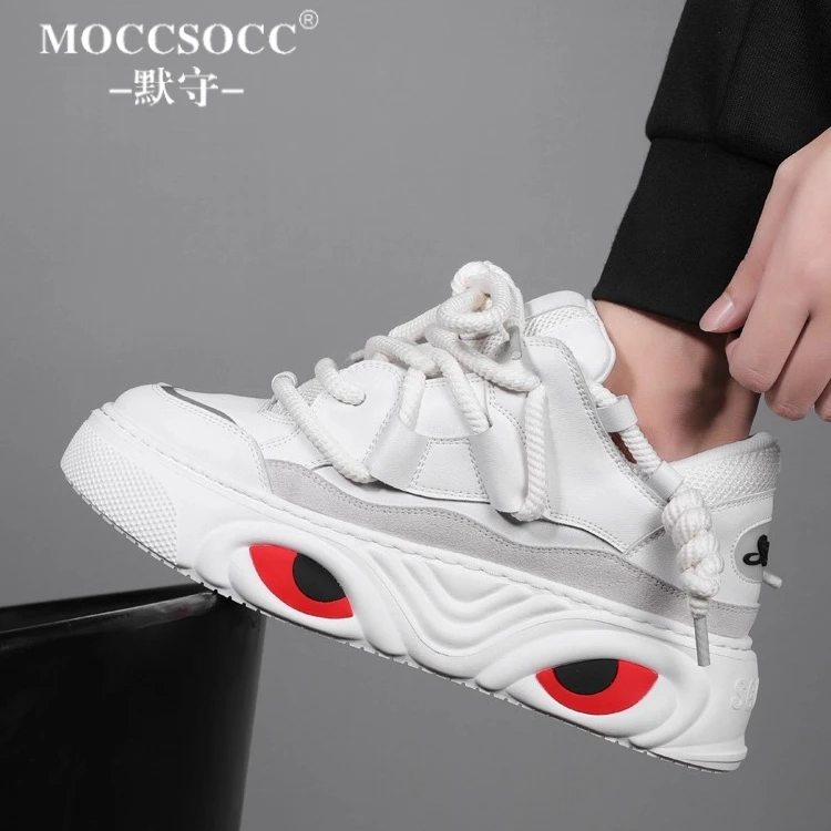 MOCCSOCC板鞋男厚底防滑增高鞋轻奢潮流痞帅感男鞋时尚个性休闲鞋