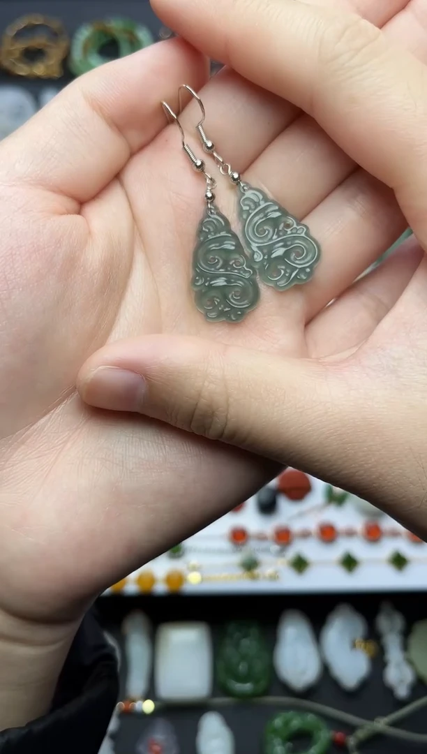 银S925镶嵌翡翠耳饰凤凰耳钩 06