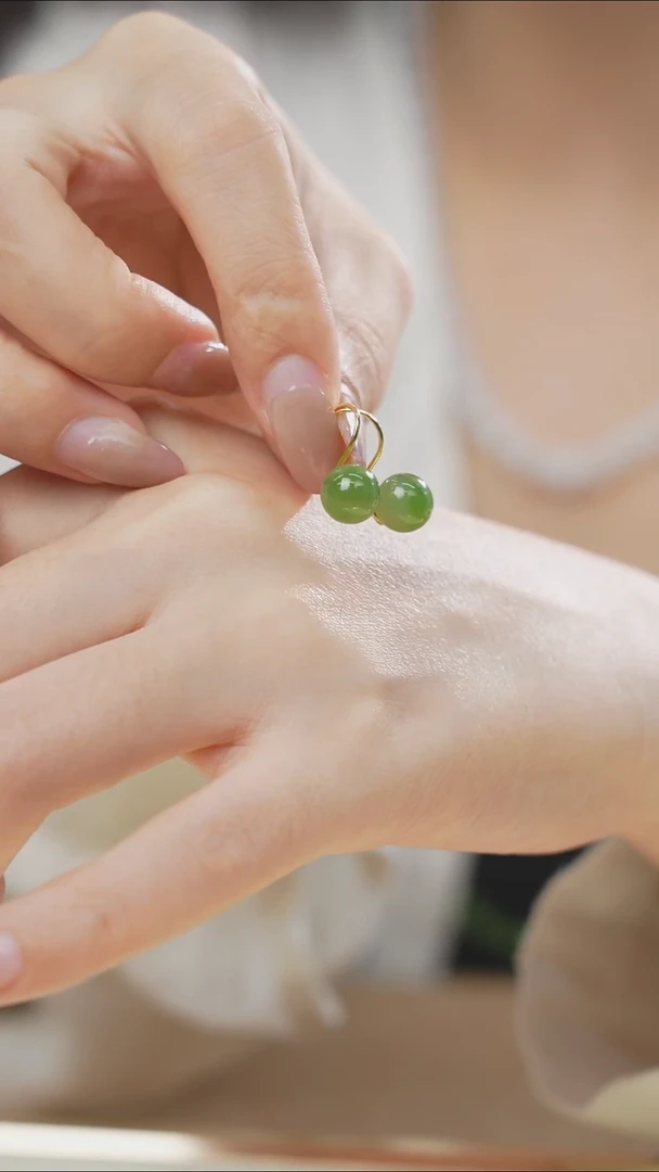 和田玉银S925镶嵌耳饰耳钩