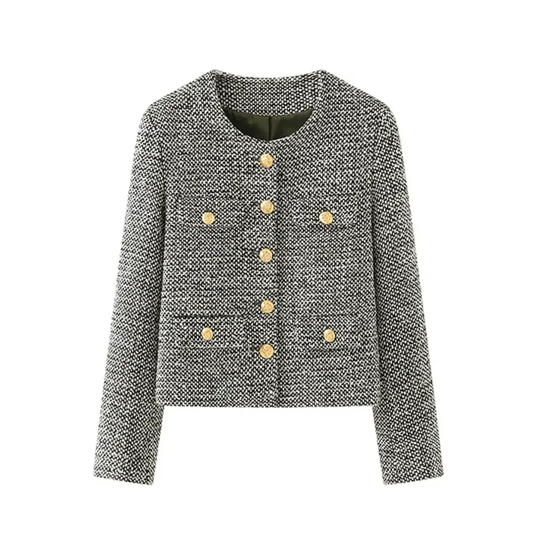 【赛香绿雅】金羽专属春季短款粗花呢经典小香风毛呢外套9999