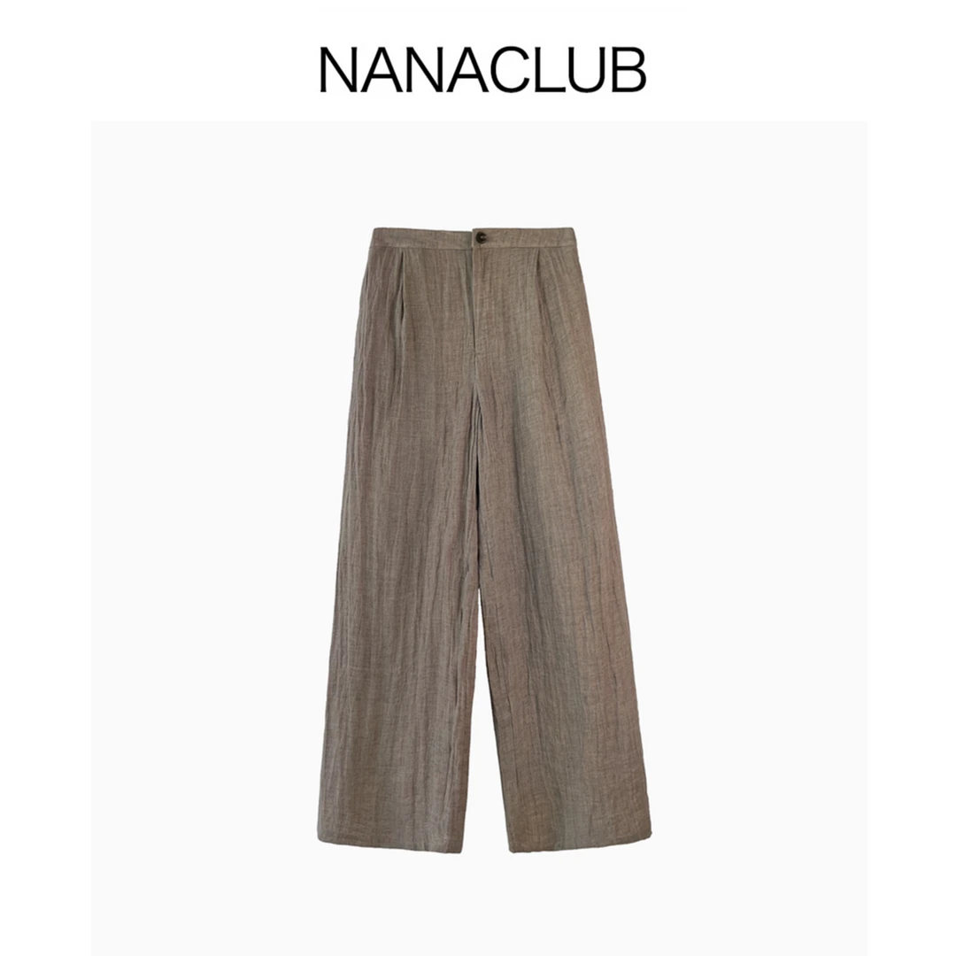 NANACLUB喜欢高品质的入 100%亚麻直筒裤 微褶皱肌理天然质朴高级