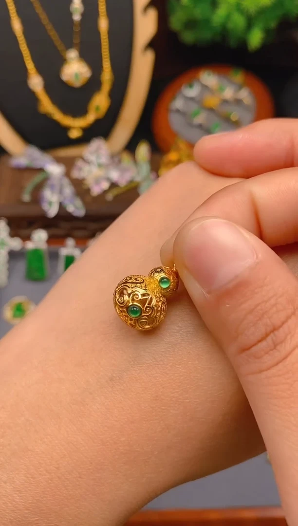 【闪购商品】翡翠吊坠(不含链)银S925镶嵌花丝葫芦