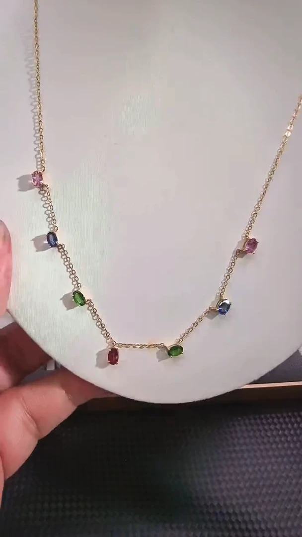 蓝宝石项链18K金镶嵌B04蓝宝石多宝项链多样性发一