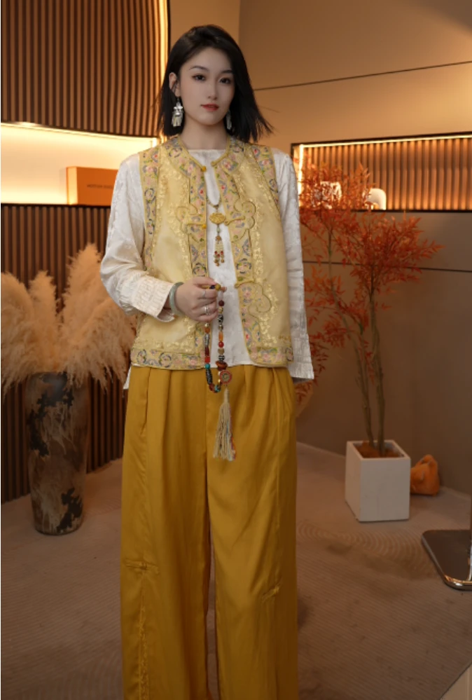 [金枝]H6110新款新中式重工刺绣百搭马甲